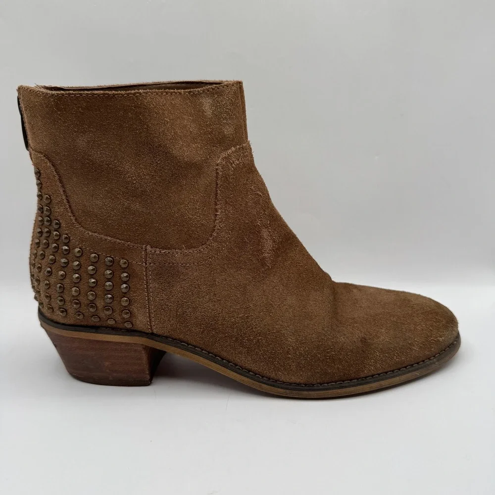 Marc‎ Fisher 8.5M Suede Studded Ankle Boots Womens Brown Western Moto Booties